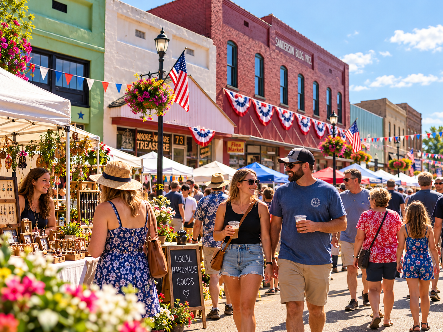 Vintage patriotic Main Street festival concept scene provided for the Ashdown Founders Day website